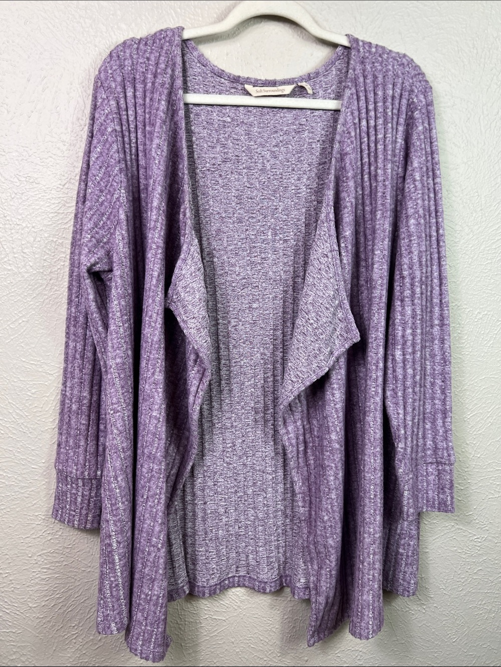 Soft Surroundings Cardigan Sweater Womens XL Purple Open Front Soft Tonal Stripe